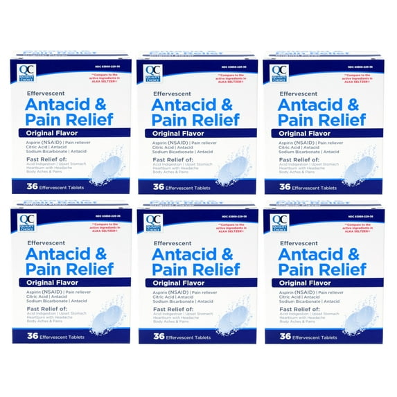 6 Pack Quality Choice Effervescent Pain Relief Antacid Tablets 36 Count Each
