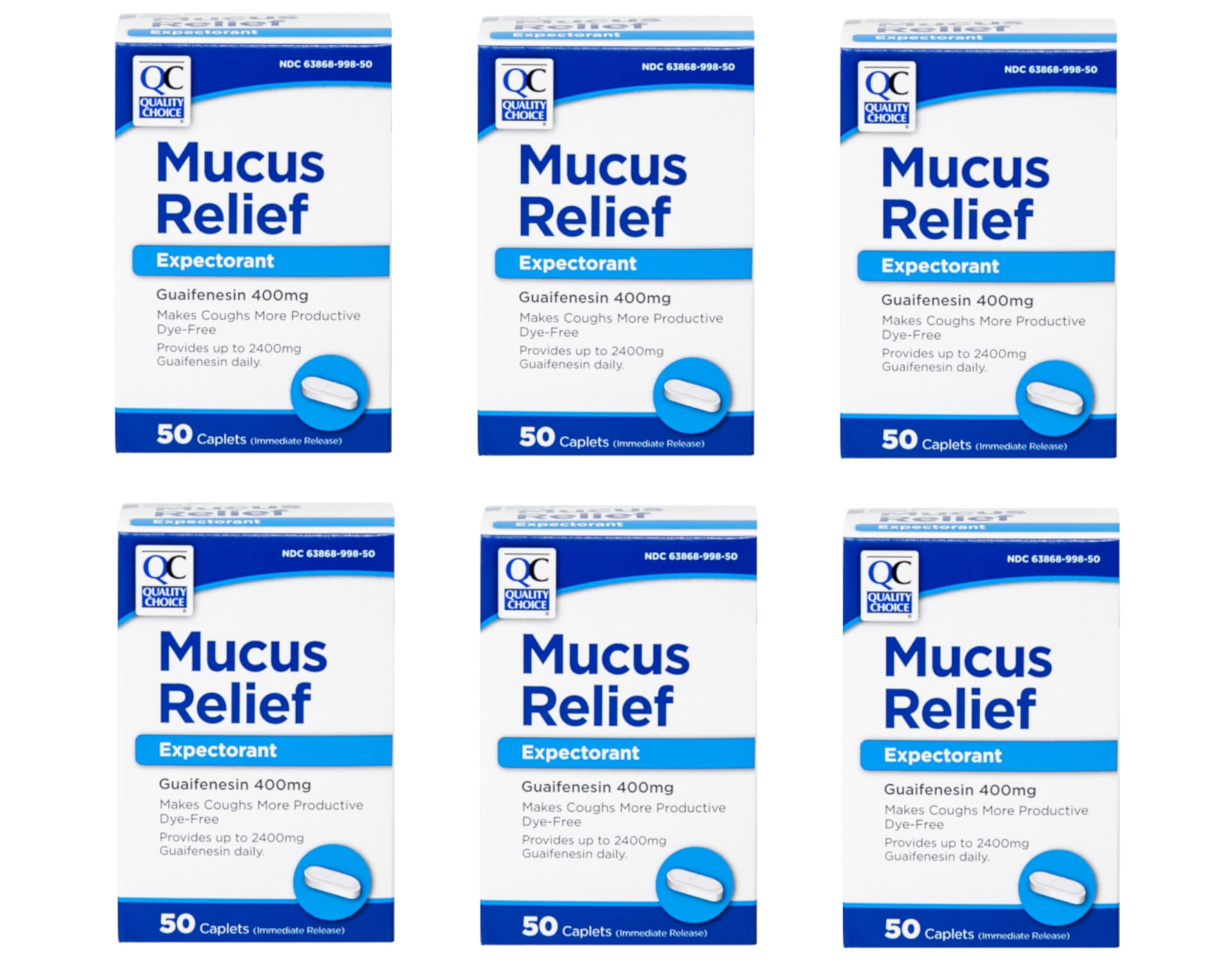 6 Pack Quality Choice Mucus Relief Expectorant Guaifenesin 400mg 50