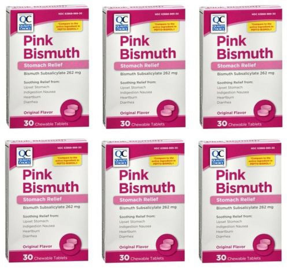 6 Pack Quality Choice PinkBismuth Chewable Tablets 30 Tablets Each
