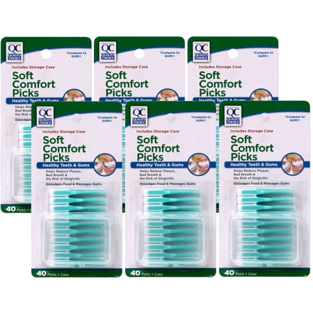 6 Pack - Quality Choice Soft Comfort Picks Teeth & Gums with case 40 Count Each