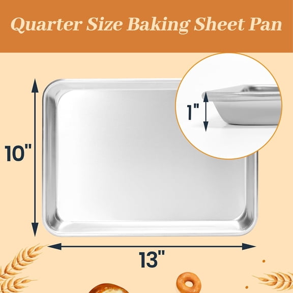 6 Pack Quarter Size Baking Sheet Pans, Aluminum Commercial Cookie Sheets Non-Stick, 13x10 Inch