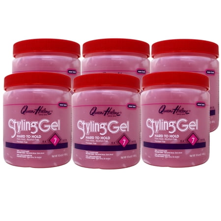 6 Pack - Queen Helene Hard to Hold Styling Gel, Firm Hold, Level 7, Alcohol-Free, Paraben-Free, 16 Ounce