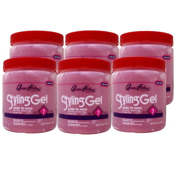 6 Pack - Queen Helene Hard to Hold Styling Gel, Firm Hold, Level 7, Alcohol-Free, Paraben-Free, 16 Ounce
