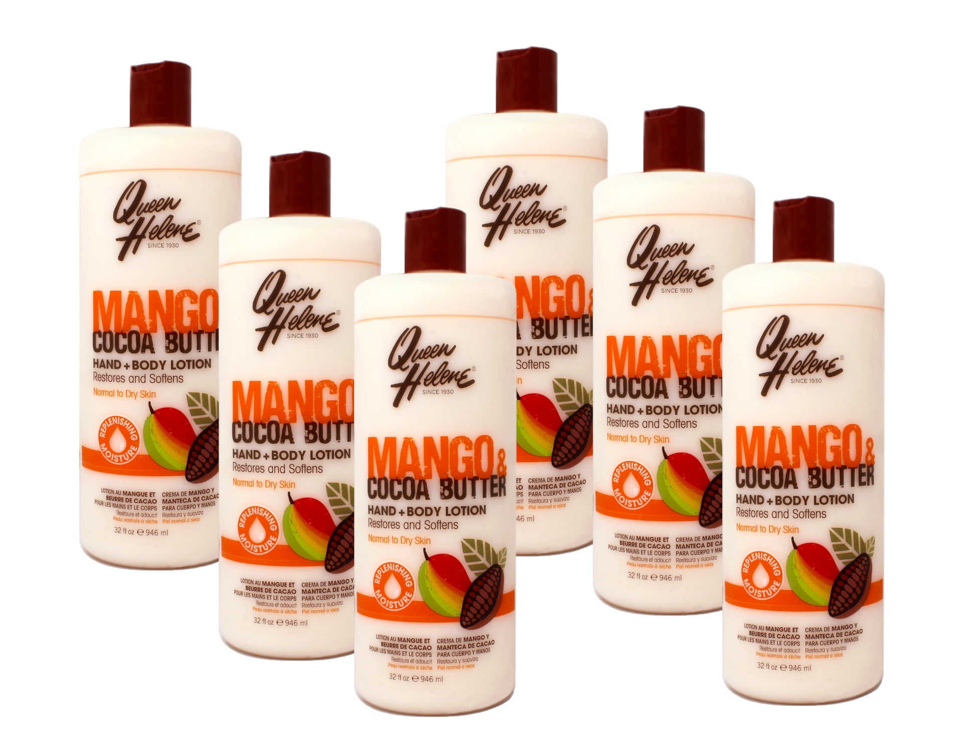 6 Pack - Queen Helene Mango & Cocoa Butter Hand + Body Lotion, Restores and Softens, Normal to Dry Skin, 32 FL OZ