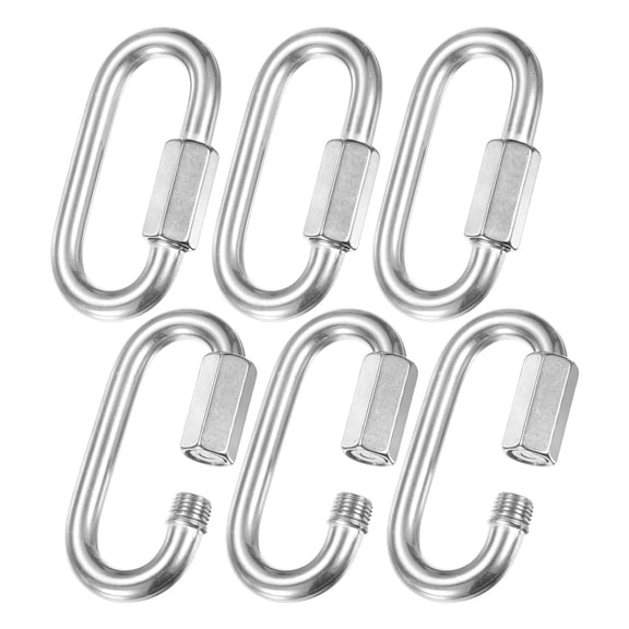 6-Pack Quick Chain Link Connector, M10 3/8 304 Stainless Steel D-Shape Locking Repair Chain Links for Swing/Camping/Hiking/Backpack, Twist Key Ring Screw Chain Link [Silver]