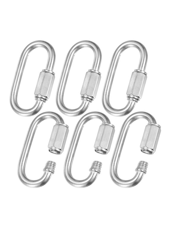 6-Pack Quick Chain Link Connector, M5 3/16 304 Stainless Steel D-Shape Locking Repair Chain Links for Swing/Camping/Hiking/Backpack, Twist Key Ring Screw Chain Link [Silver]