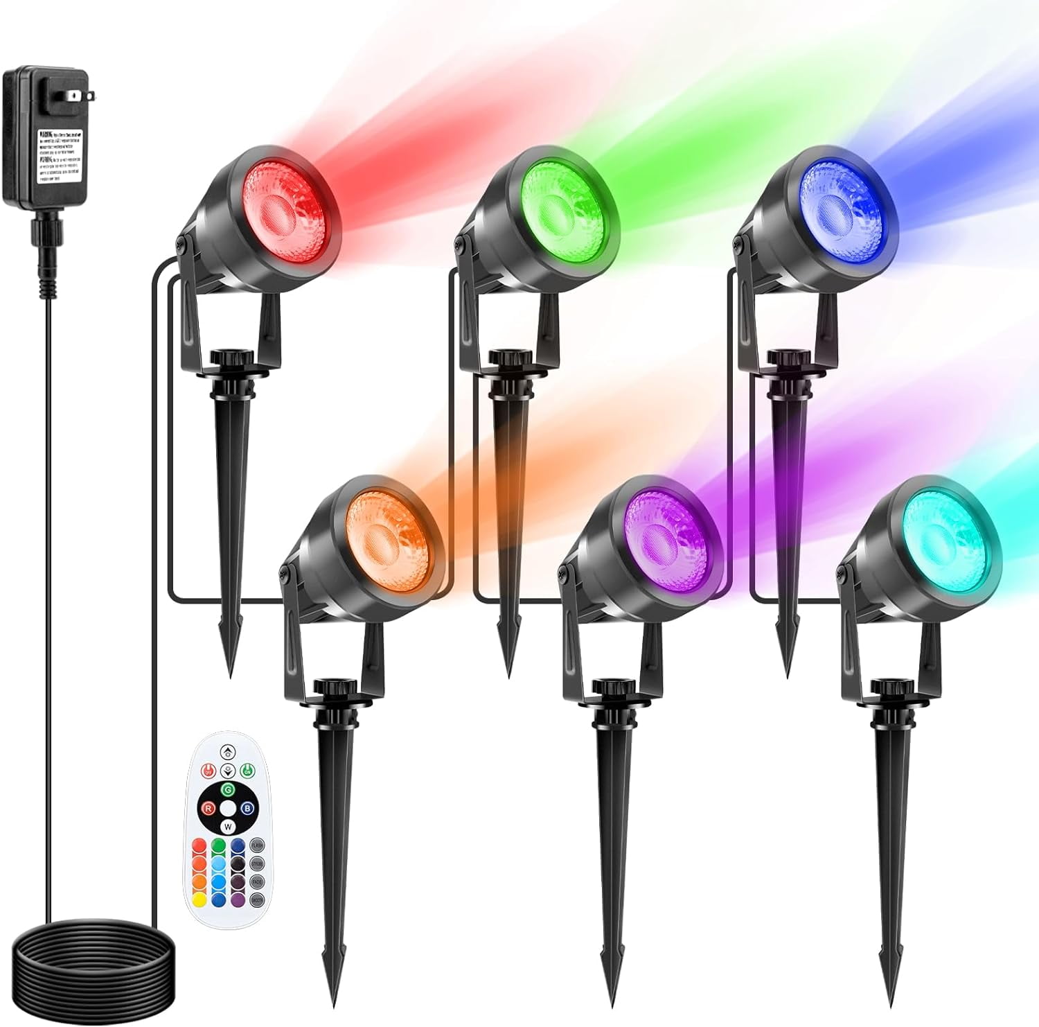 6-Pack Multicolor LED Garden Spotlights with Remote Control