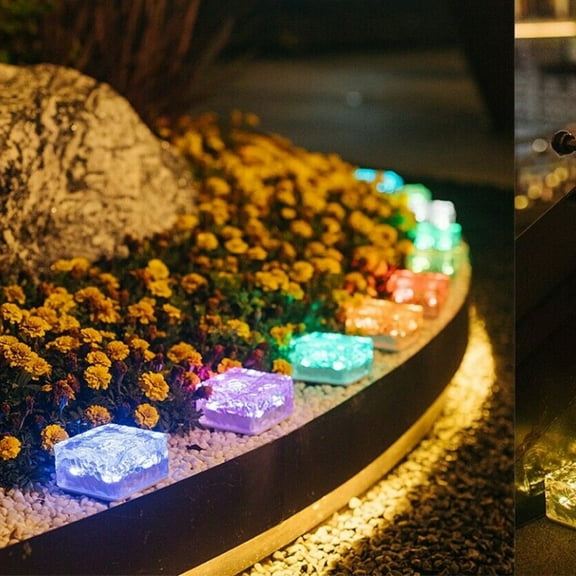 6 Pack RGB Solar Brick Lights Landscape Path Light Garden Decoration Yard Paver Road Lighting Recessed Paver for Garden, Pathway, Patio, Walkway Decor