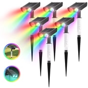 6 Pack RGB Solar Spot Lights 2 IN 1 Solar Lights Outdoor with 8 Lighting Modes & PC Light Guide Column for Tree Garden Yard Pathway,RGB Color Changing Landscape Lights,IP65 Waterproof