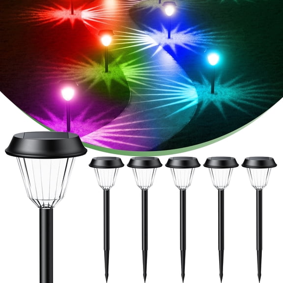 Aship 6 Pack RGB/Warm White Solar Pathway Lights, IP65 Waterproof Solar Lights Outdoor, Auto On/Off Solar Garden Lights Landscape Lighting, Path Lights Solar Powered for Yard Driveway Walkway Patio