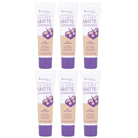 (6 Pack) RIMMEL Stay Matte Liquid Mousse Foundation - Soft Beige 200