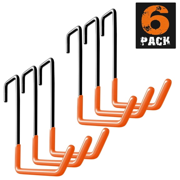 6 Pack Rafter Hangers Hooks, Garage Bike Hooks with Orange Non Slip Coating, Large S Hanger for Hanging Bike, Ladders Ropes and More