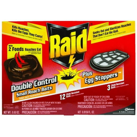 6 Pack - Raid Double Control 12 Small Roach Baits + 3 Egg Stoppers 1 ea