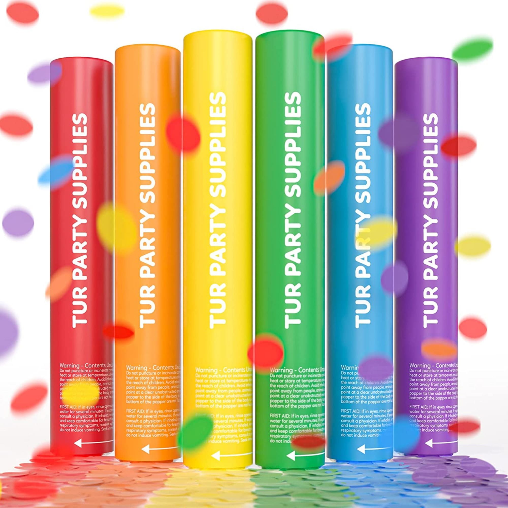 6 Pack Rainbow Confetti Cannon, Biodegradable Confetti Poppers 12