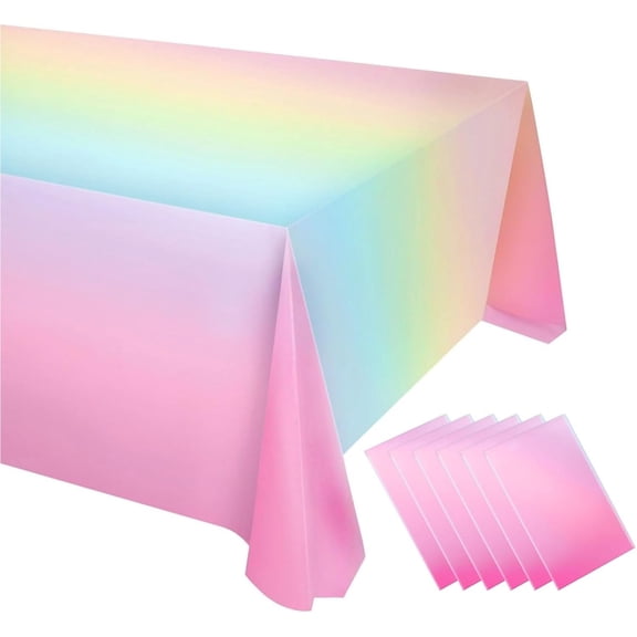 6 Pack Rainbow Gradient Tablecloths Plastic Waterproof Table Covers Table Cloths Stain & Water Resistant Party Decor for Birthday Wedding 54x108 inch Rectangle,Topboutique
