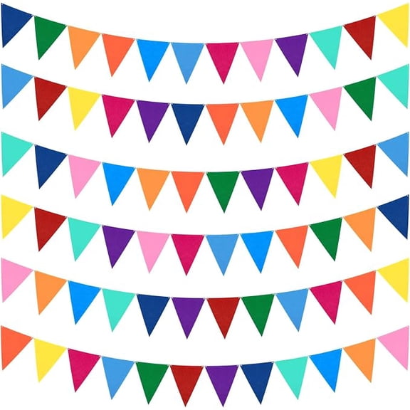6 Pack Rainbow Pennant Banner 72 Flags/16.4ft Felt Triangle Flags