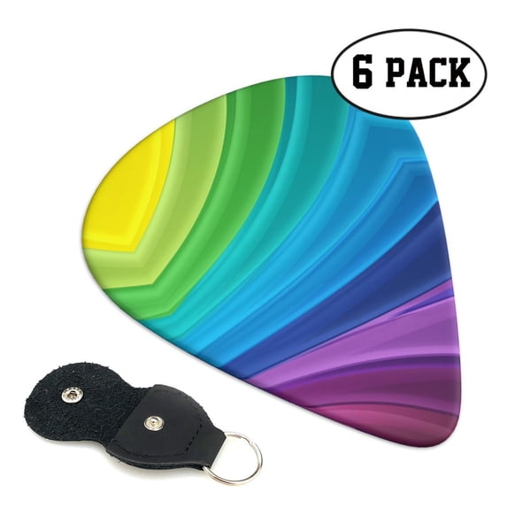6 Pack Rainbow Stripes Guitar Picks In Leather Picks Holder For Bass Electric Acoustic Guitars