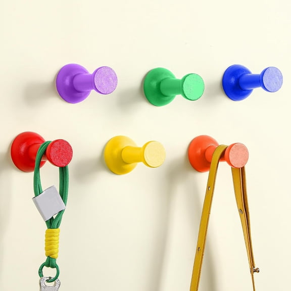 6 Pack Rainbow Wall Hooks Colorful Coat Hanger Cute Wood Adhesive Coat Hook Pushpin Shape Decorative Hooks for Classroom Bedroom Nursery Keys Hats Hanging Rack