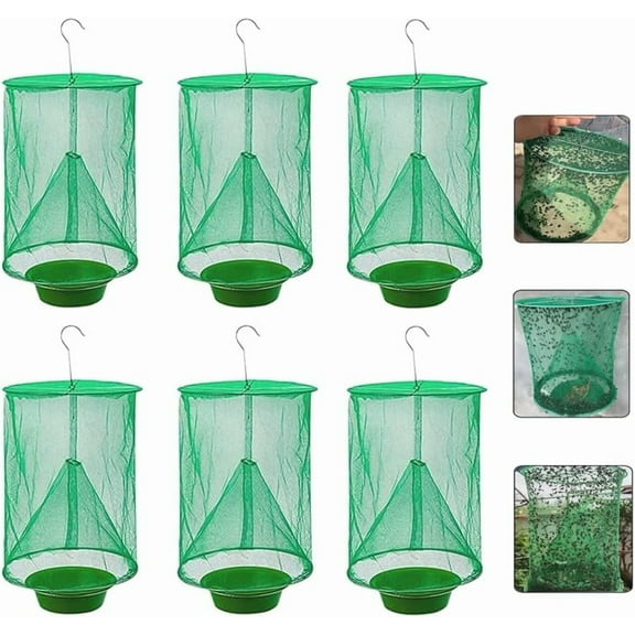 6 Pack Ranch Fly Trap, 2024 New Hanging Fly Catcher, The Most Effective Trap Ever Made with Pots, Cage Catcher for Indoor and Outdoor, Family Farms, Park, Restaurants