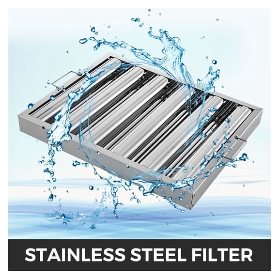 6 Pack Range Hood Filters 19.5W x 15.5H Inch, 430 Stainless Steel 5-Groove Baffle Filters, Commercial Kitchen Exhaust Hood Grease Filters