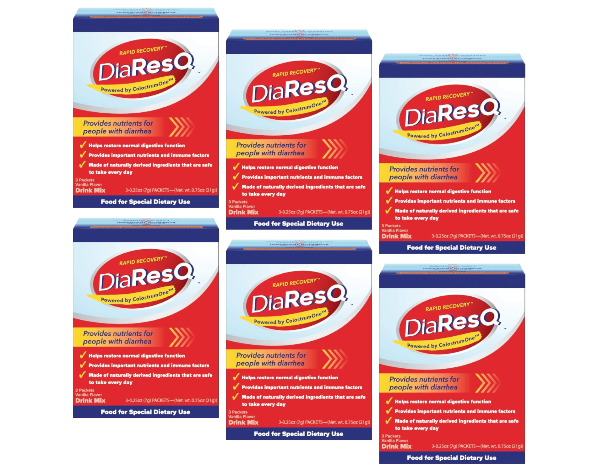 Rapid Recovery DiaResQ 6 Pack Diarrhea Relief, Travel Size Anti