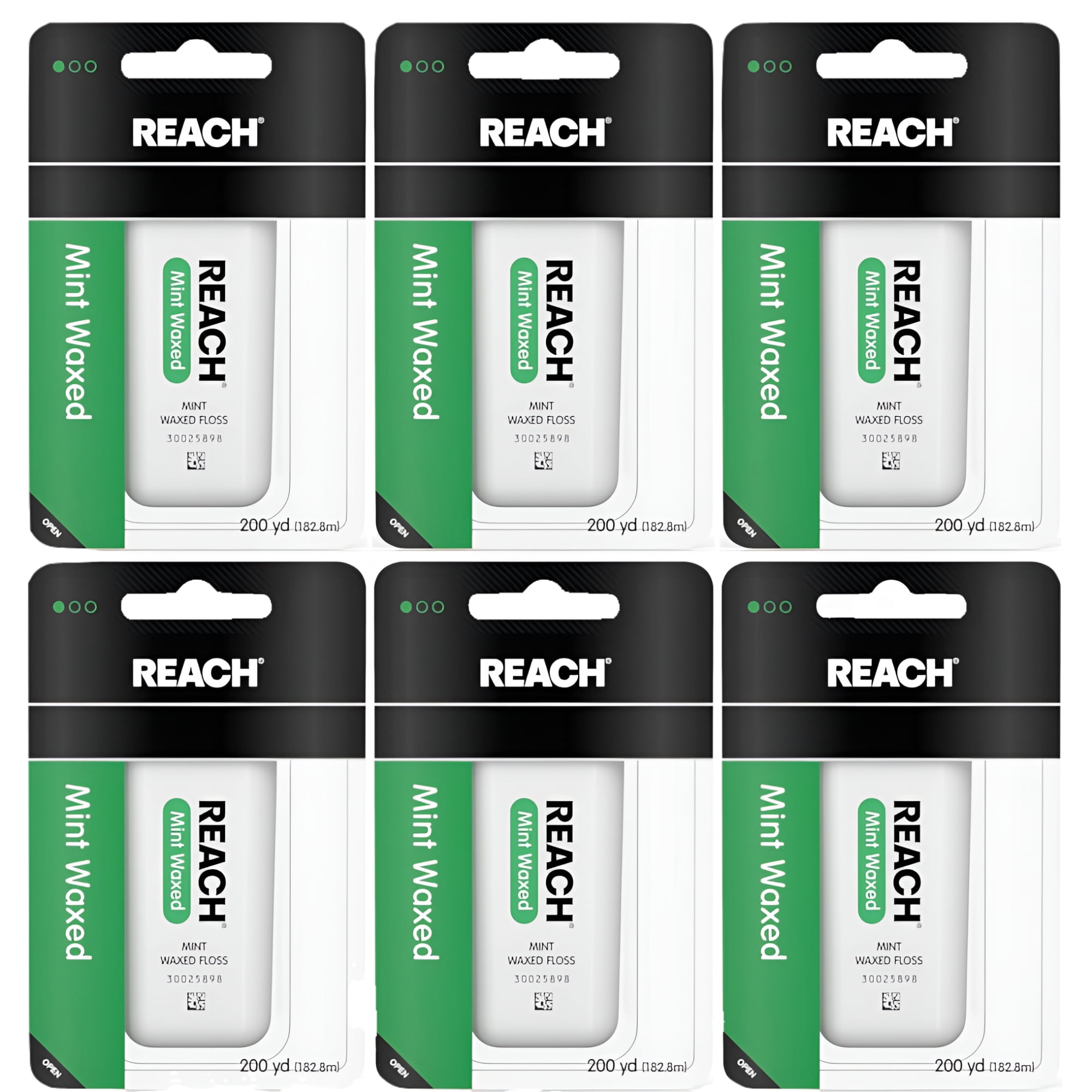 6 Pack Reach Mint Waxed Dental Floss - 200 yard Each