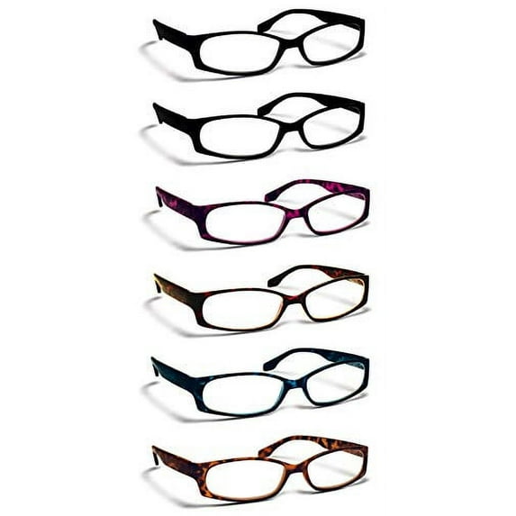 6 Pack Reading Glasses by BOOST EYEWEAR, Modern Fashion Frames for Women and Men (Solid Black, and Blue, Red, Purple, Natural Tortoise Shell Patterns), Spring Loaded Hinges, Assorted, 6 Pairs (+1.25)