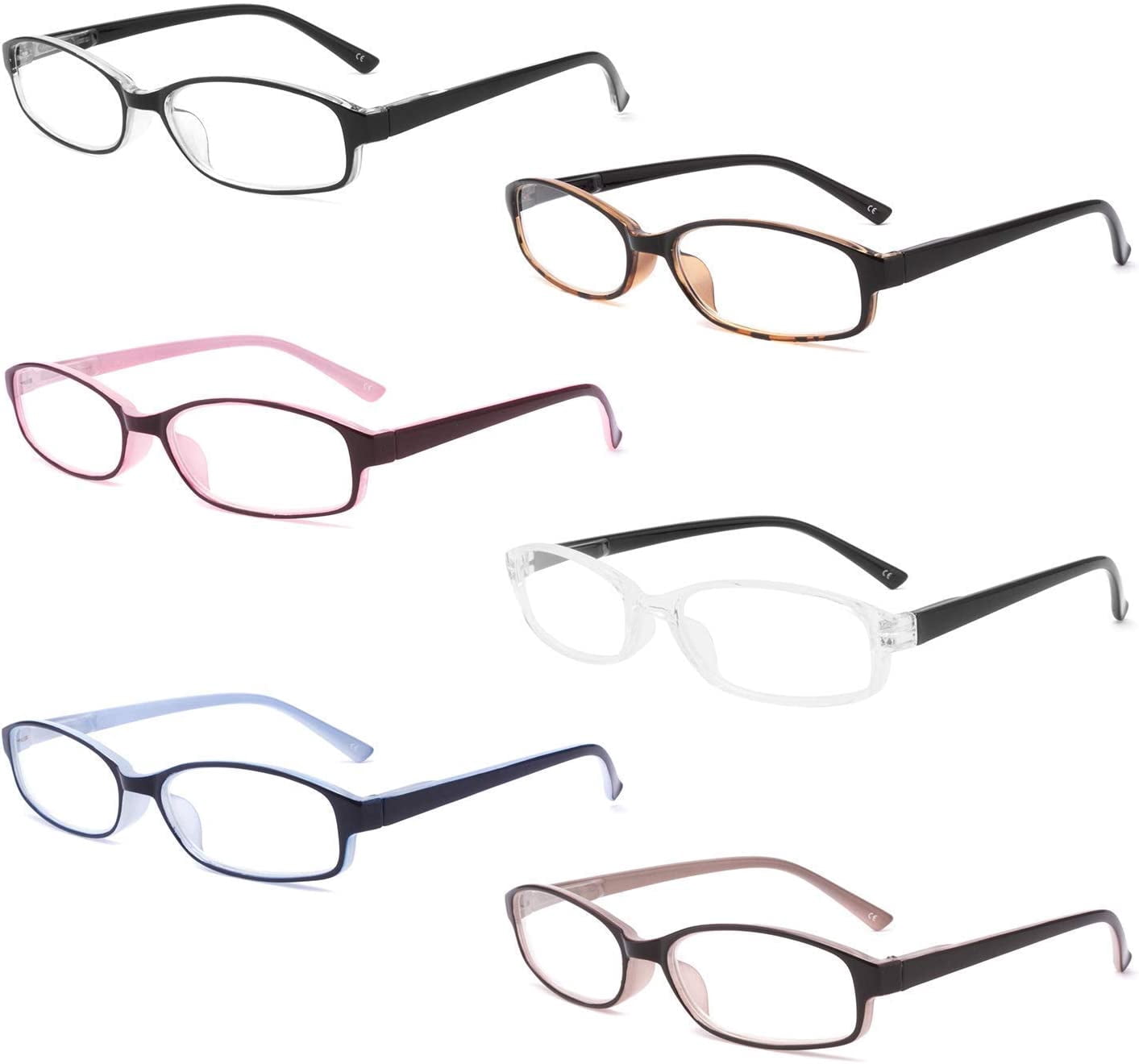 6 Pack Reading Glasses Blue Light Blocking with Spring Hinges,Colors ...