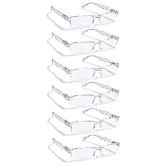 6 Pack Reading Glasses by BOOST EYEWEAR, Clear Half Rim Frames, for Men and Women, with Comfort Spring Loaded Hinges, Clear, 6 Pairs (+1.50)
