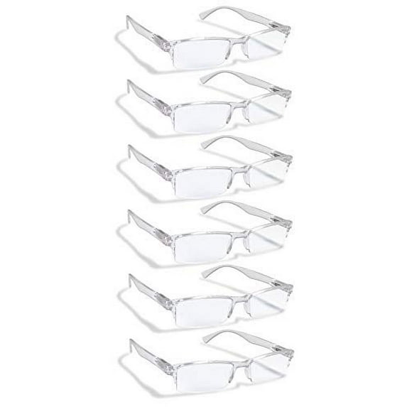 6 Pack Reading Glasses by BOOST EYEWEAR, Clear Half Rim Frames, for Men and Women, with Comfort Spring Loaded Hinges, Clear, 6 Pairs (+2.00)