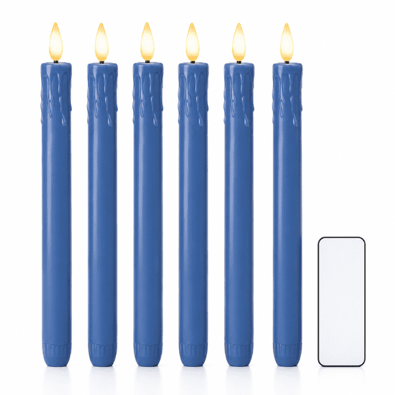 6 Pack Real Wax Flameless Taper Candles with Remote Timer, 9.6 Inch LED Flickering Candlesticks for Wedding, Dinner Table and Holiday Decor