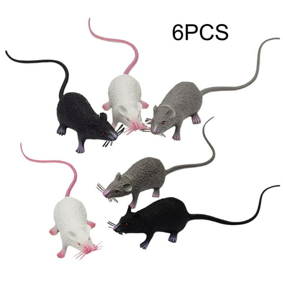 6 Pack Realistic Fake Mouse Prank Toys, Simulated Plastic Rat Models for April Fool's Day and Halloween, Novelty Spooky Joke Toys for Party Pranks, Includes 2 White, 2 Black, 2 Gray Rats