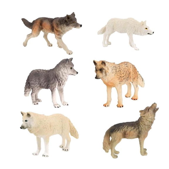 6 Pack Realistic Forest Wolf Figurines Wildlife Animal Model Playset Detailed PVC Figures for Dioramas--