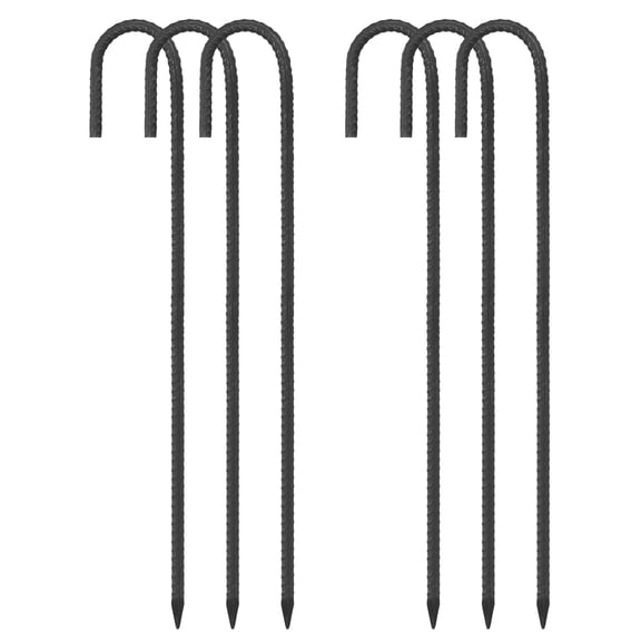 6 Pack Rebars Stakes, J Hook Ground Stakes, Galvanized Steel Tent Stake Garden Wind Staple Black 16"