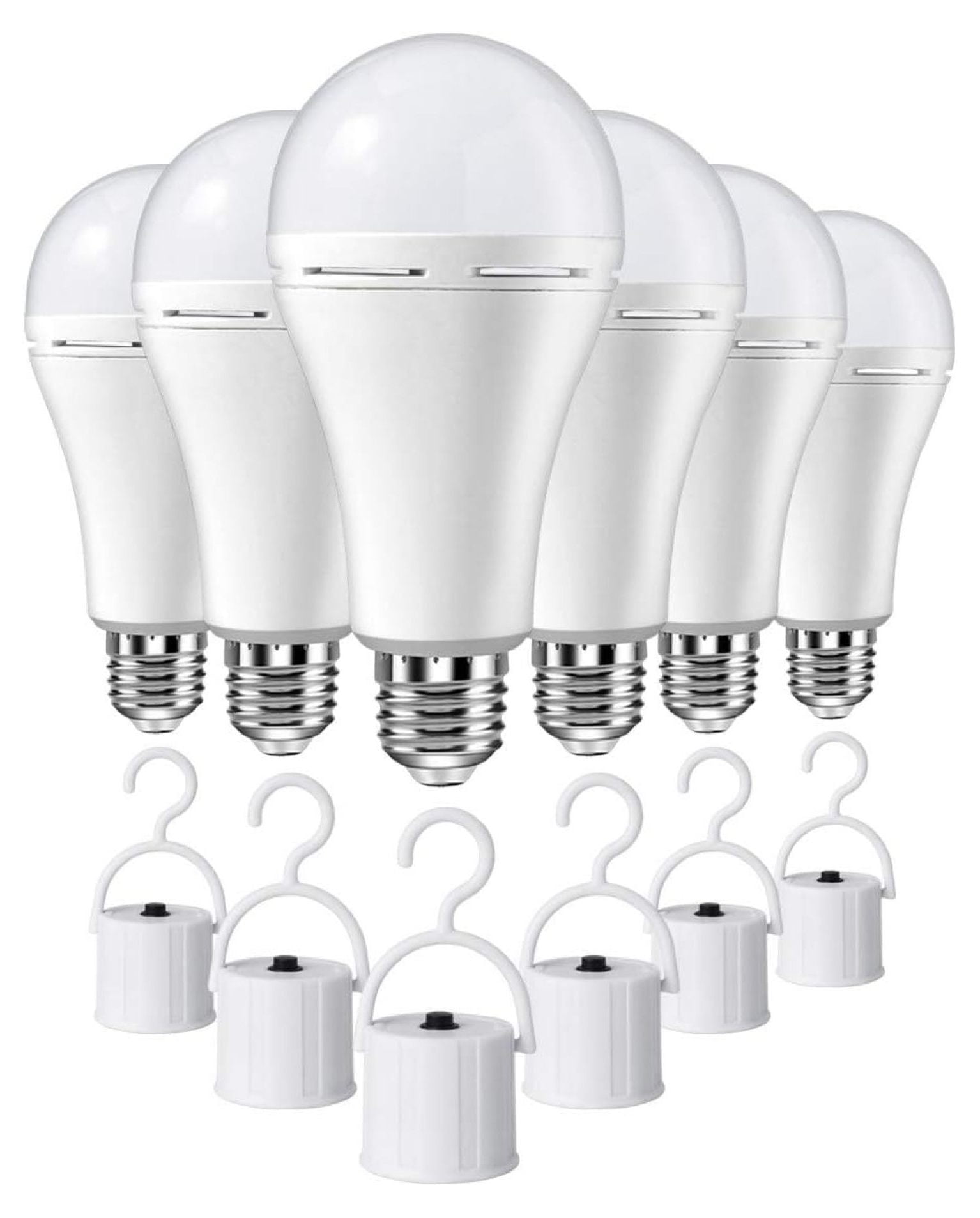 6 Pack Rechargeable Emergency LED Bulb, Multi-Function Battery Backup Emergency Light for Power Outage Camping Outdoor Activity 9W 900LM 60W Equivalent White Daylight 6000K with E26/E27 Base