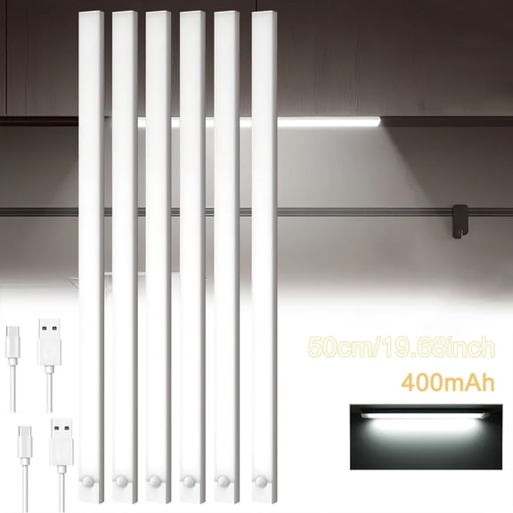 6-Pack Rechargeable Motion Sensor Light Indoor,Under Cabinet Lighting with Magnetic Sticker,Dimmable Wireless Closet Lights for Kitchen,Stairs,Hallway