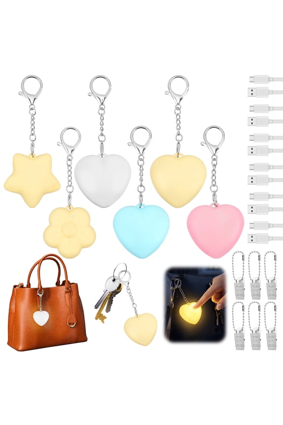 6 Pack Rechargeable Purse Light, StarHeartFlower Shape Touch Sensing Handbag Lamp with Keychain – Portable Mini Night Light, Exquisite Gift Box Set for Women, Girlfriend, Wife & Mother