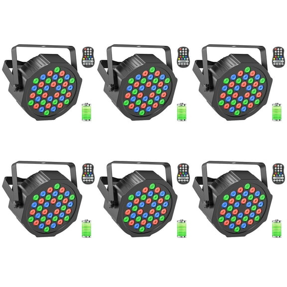 6-Pack Rechargeable Stage Lights 36 RGB LED DJ Par Lights - Sound Activation & Remote & DMX512 for Birthday Christmas Wedding