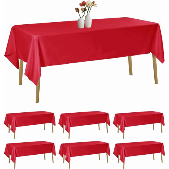 6 Pack Rectangle Tablecloth 60 x 120 Inches Red Table Cloth Stain and Wrinkle Resistant Washable Polyester Fabric Table Cover for Party, Wedding and Banquet Decoration