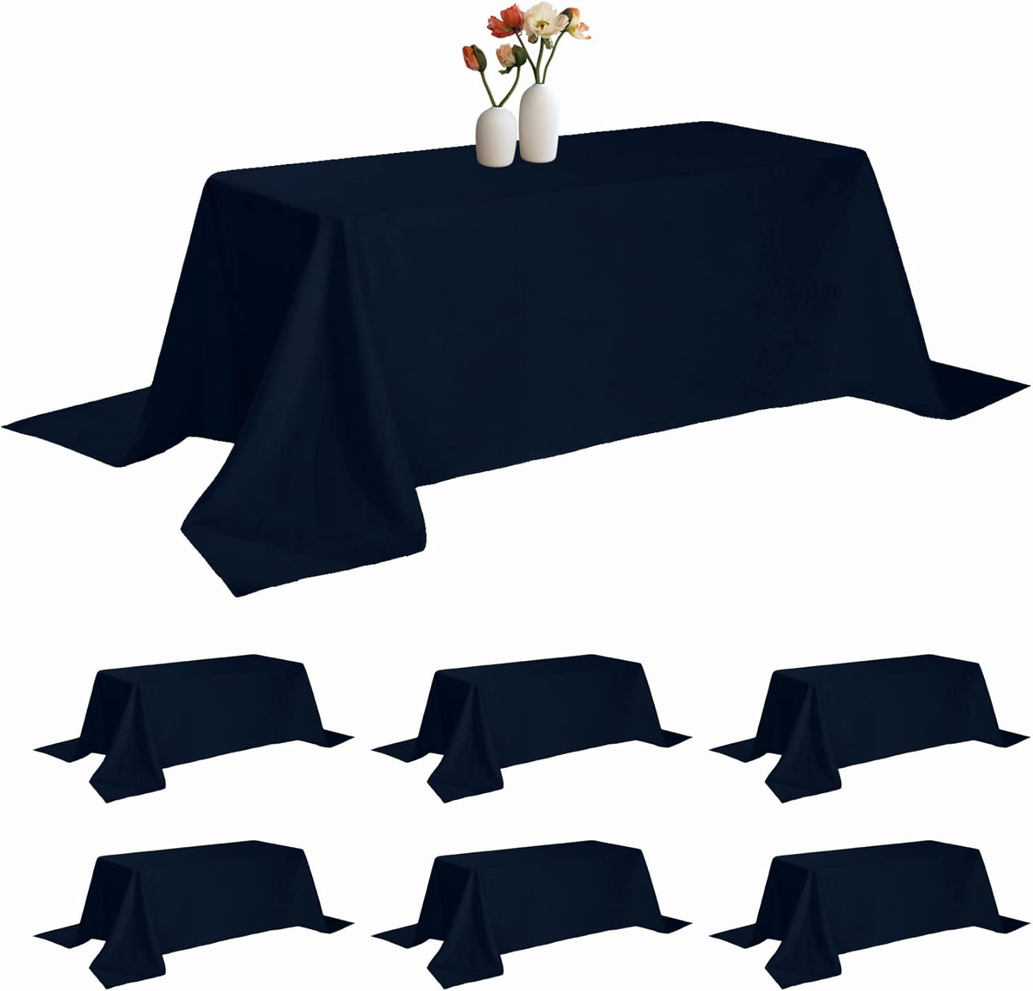 6 Pack Rectangle Tablecloth 90 x 132 Inches Navy Table Cloth Stain and ...