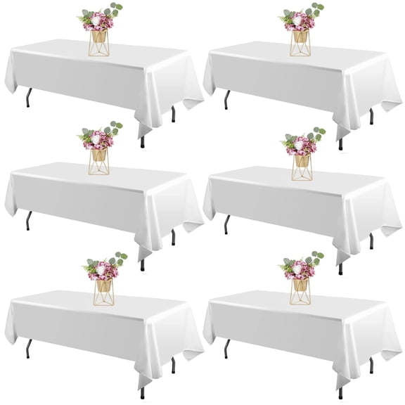 6 Pack Rectangle Tablecloths For 6-8 Foot Tables, Stain Resistant And Wrinkle Polyester Table Cloth, Fabric Table Cover For Kitchen Dining, Wedding, Party, Holiday Dinner - White/Black
