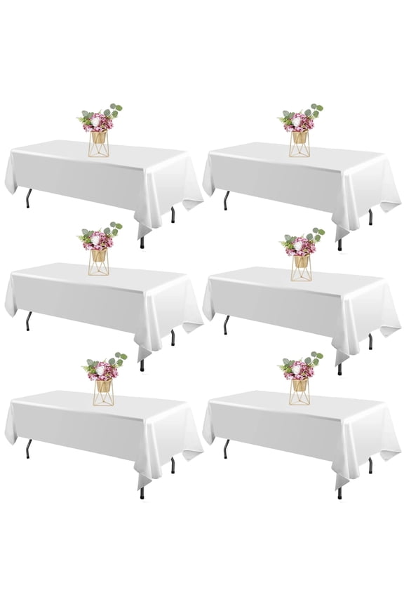 6 Pack White Rectangle Tablecloths 60"×84" for 6–8 ft Tables, Stain-Resistant & Wrinkle-Free Polyester Table Covers for Kitchen Dining, Wedding, Party, Banquet & Holiday Events