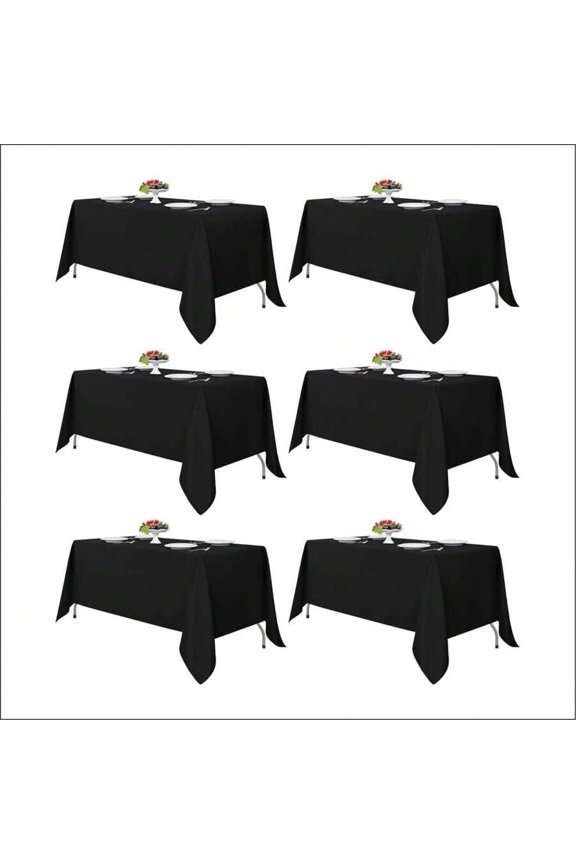 6 Pack Black Rectangle Tablecloths 60"×84" for 4 ft Tables, Stain-Resistant & Wrinkle-Free Polyester Table Covers for Kitchen Dining, Wedding, Party, Banquet & Holiday Events
