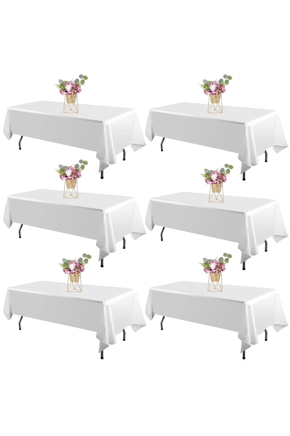 6 Pack White Rectangle Tablecloths 60 x 102 Inch for 6 ft Tables, Stain-Resistant & Wrinkle-Free Polyester Table Covers for Kitchen Dining, Wedding, Party, Banquet & Holiday Events