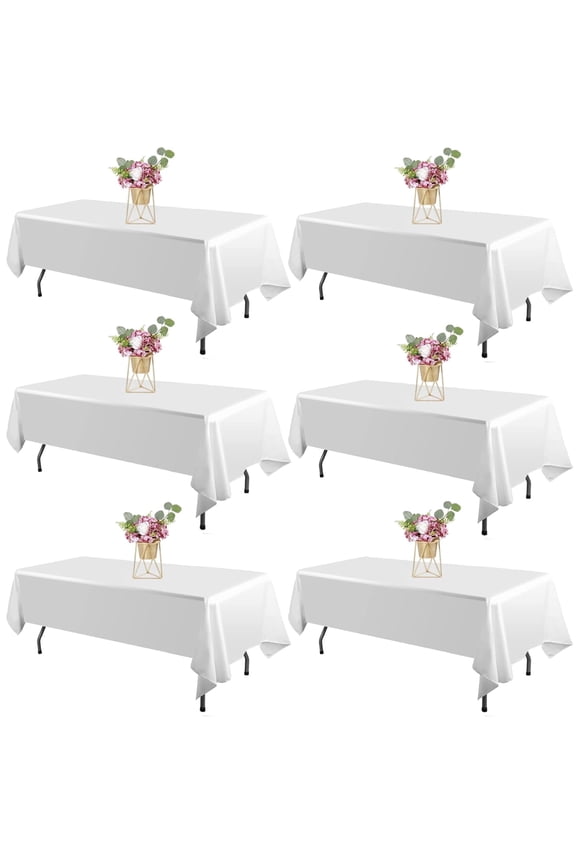 6 Pack White Rectangle Tablecloths 60"×84" for 4 ft Tables, Stain-Resistant & Wrinkle-Free Polyester Table Covers for Kitchen Dining, Wedding, Party, Banquet & Holiday Events