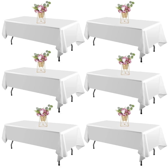 6 Pack Rectangle Tablecloths For 6-8 Foot Tables, Stain Resistant And Wrinkle Polyester Table Cloth, Fabric Table Cover For Kitchen Dining, Wedding, Party, Holiday Dinner - White/Black