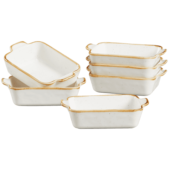 Contenpo Rectangular Ceramic Baking Dish, with Handle, Heat Resistant, Microwave Oven Dishwasher Safe, Individual Ramekins (6 Count)