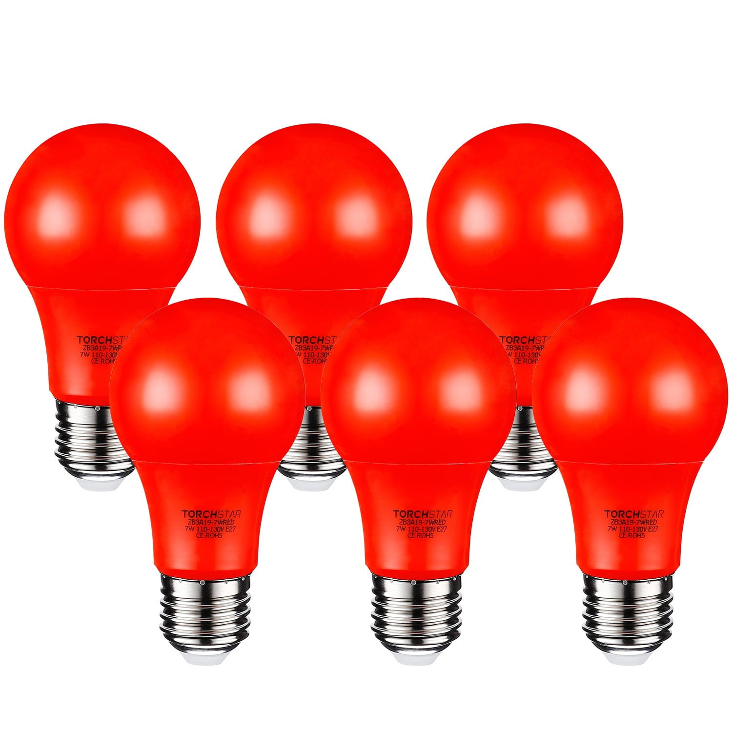 6 Pack Red LED A19 Colored Light Bulb, 7W, Medium E27 Base, Bedroom, Living Room, Baby’s Room Night Lights
