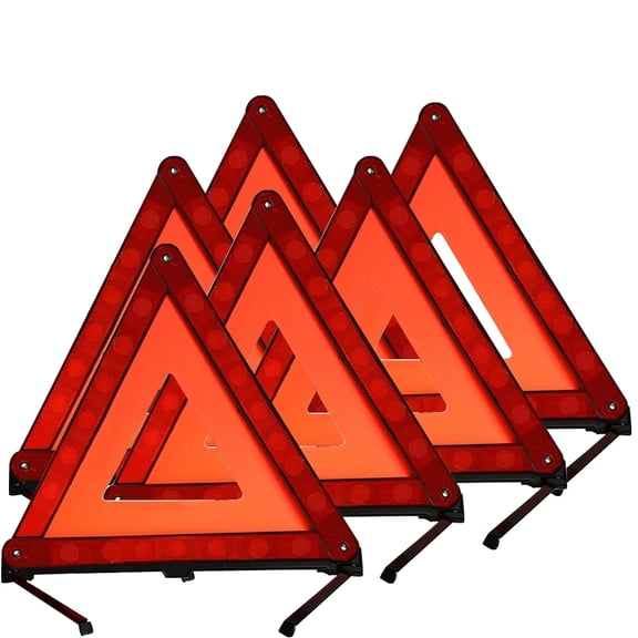 6 Pack Red & Orange Double-Layer Reflective Warning Triangles, Foldable Emergency Road Safety Triangles for Cars, Trucks, RVs & Roadside Emergencies