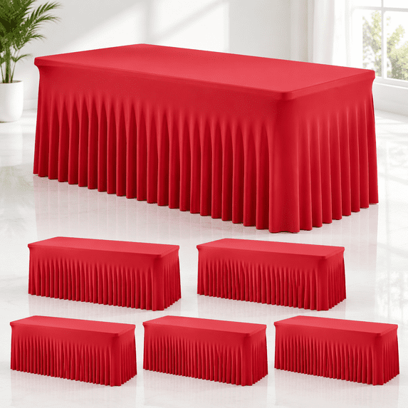 Layout Of Ruffle 6 Pack Red Spandex Table Clothes For 8 Foot Rectangle Tables 8ft ...